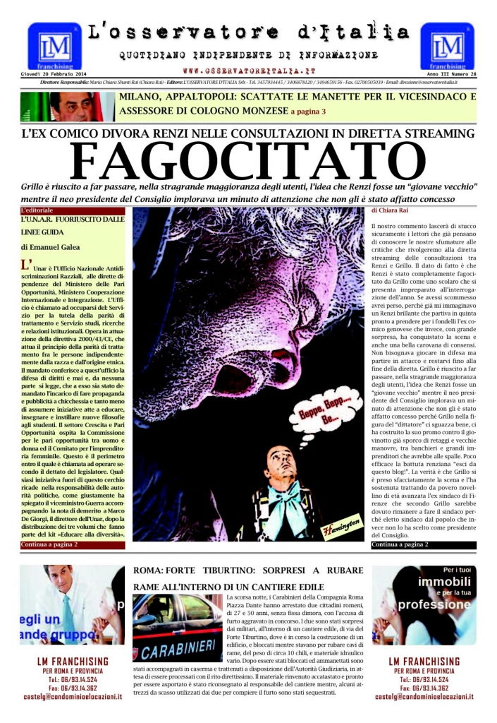 L'osservatore d'Italia edizione del 20 Febbraio 2014